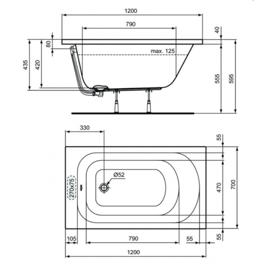Μπανιέρα Simplicity 140x70 Ideal Standard W004101 Λευκή Μπανιέρα Simplicity 140x70 Ideal Standard W004101 Λευκή